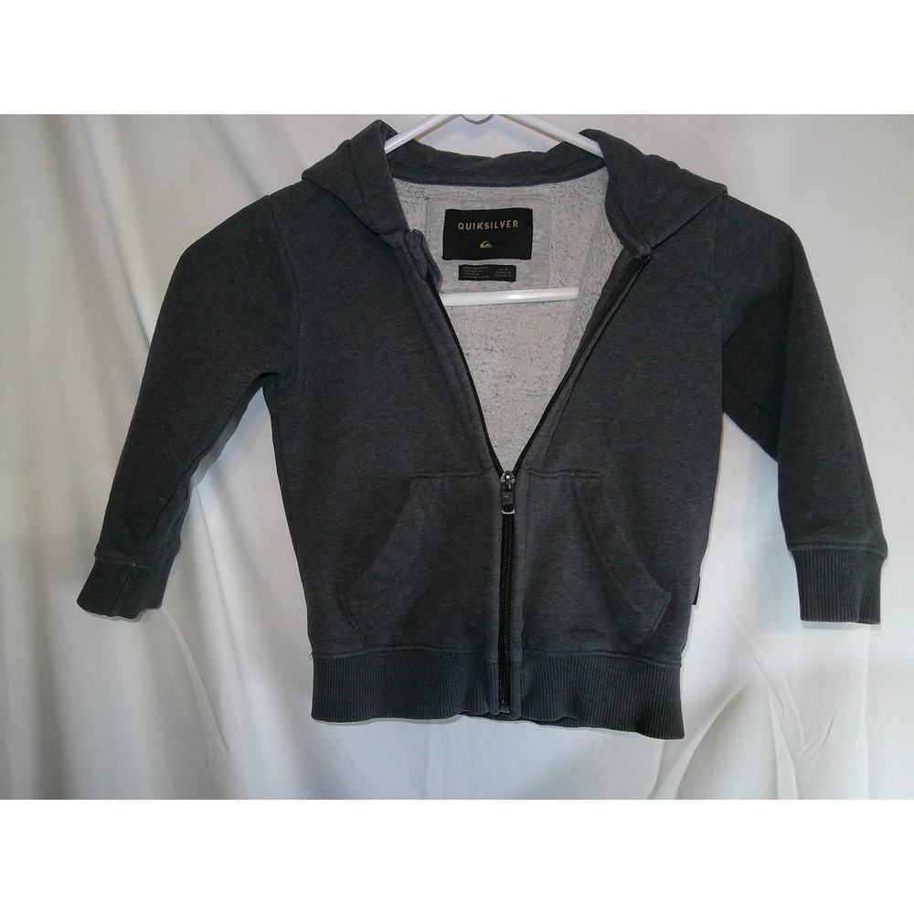 Quiksilver Full Zip Hoodie Sweatshirt Graphic Logo Gray Kids‎ Size 3